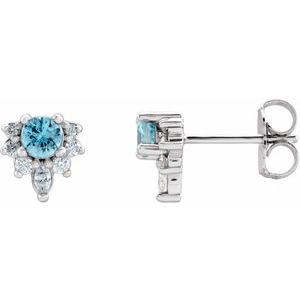 Natural Blue Zircon And 1/6 Ctw Natural Diamond Earrings (Style 86950)