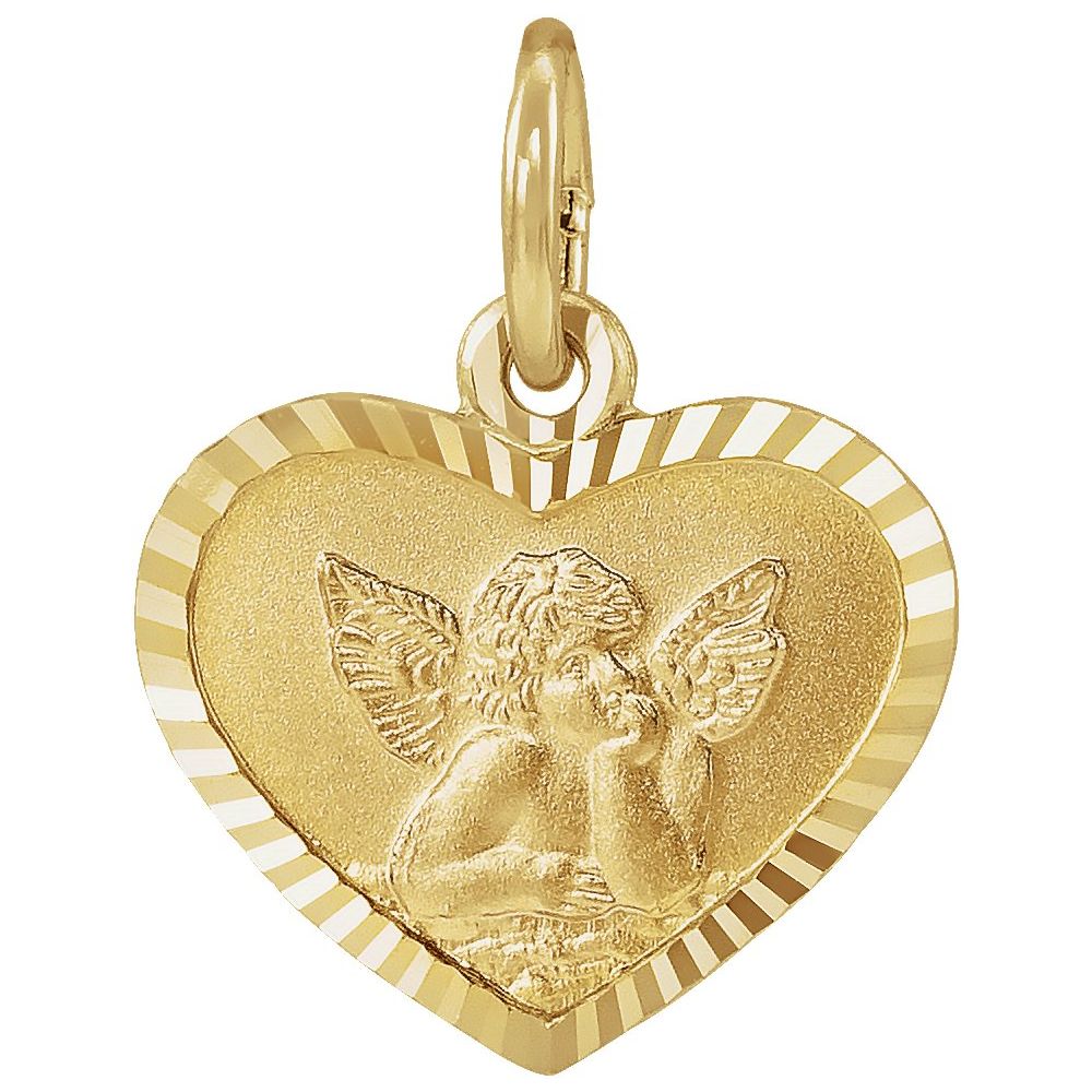 Believer 14K Yellow Gold 8X7 Mm Heart Cherub Angel Medal