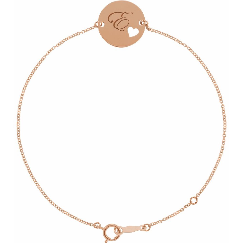 14K Rose Engravable Pierced Heart Disc 7-8" Bracelet