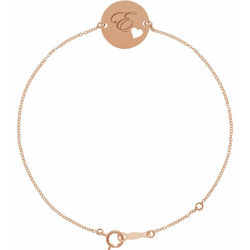 14K Rose Engravable Pierced Heart Disc 7-8" Bracelet