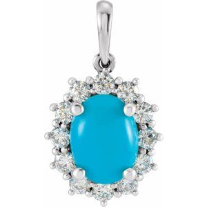 Natural Turquoise And 1/5 Ctw Natual Diamond Halo-Style Cabochon Pendant (Style 86925)