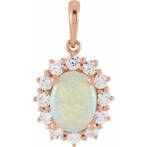 Natural White Opal And 1/5 Ctw Natual Diamond Halo-Style Cabochon Pendant (Style 86925)