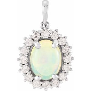 Natural Ethiopian Opal And 1/3 Ctw Natual Diamond Halo-Style Cabochon Pendant (Style 86925)