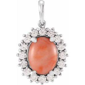 Natural Pink Coral And 1/2 Ctw Natural Diamond Pendant (Style 86925)
