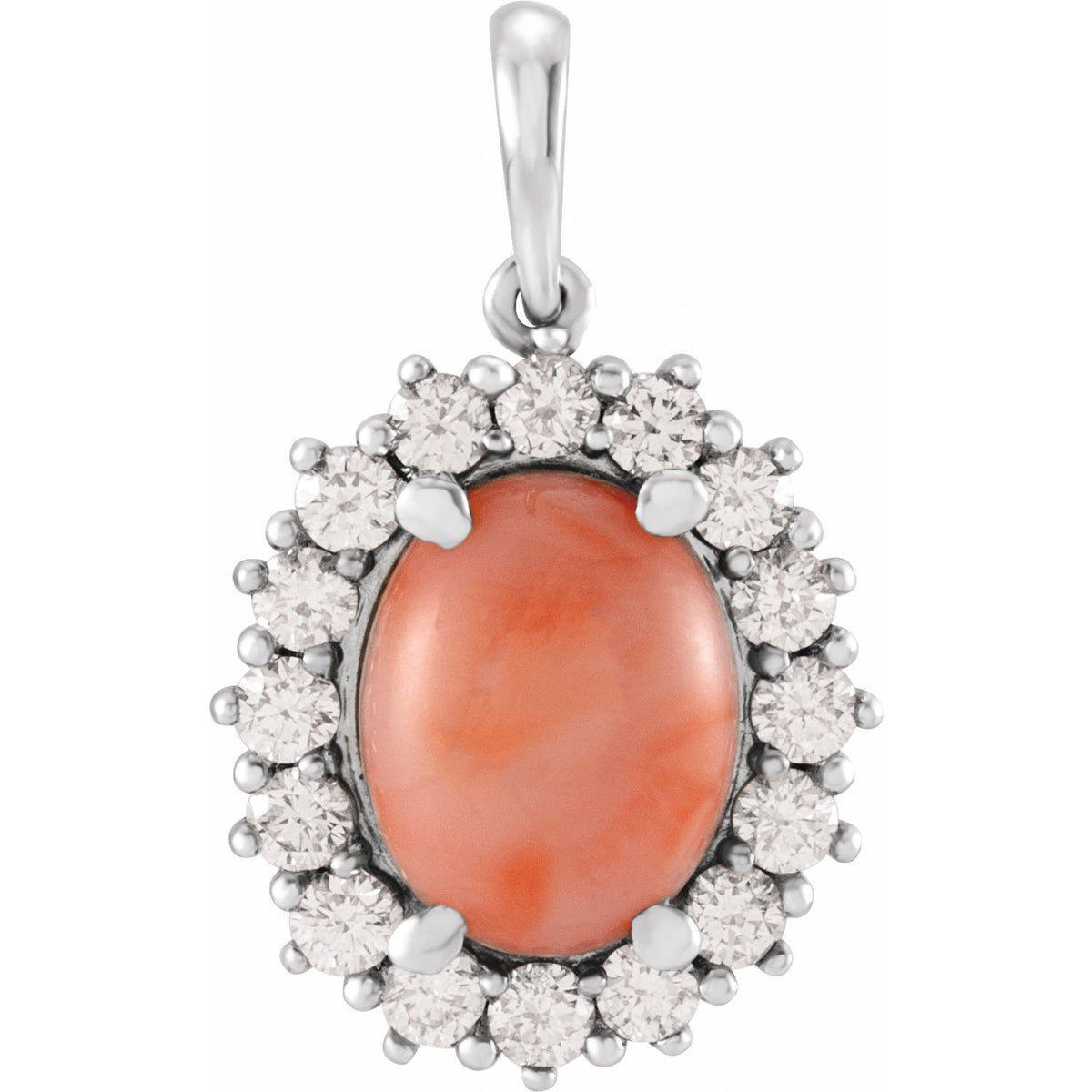 Natural Pink Coral And 1/2 Ctw Natural Diamond Pendant (Style 86925)