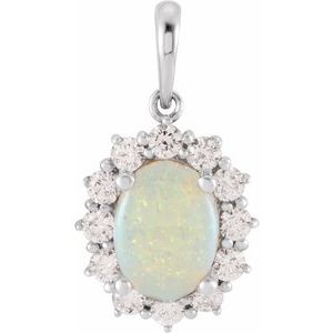 Natural White Opal And 1/2 Ctw Natural Diamond Pendant (Style 86925)