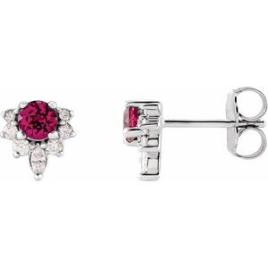 Natural Pink Tourmaline And 1/6 Ctw Natural Diamond Earrings (Style 86950)