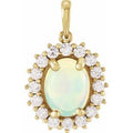 Natural Ethiopian Opal And 1/5 Ctw Natual Diamond Halo-Style Cabochon Pendant (Style 86925)