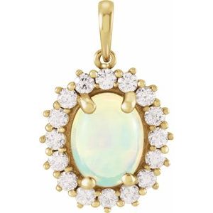 Natural Ethiopian Opal And 1/5 Ctw Natual Diamond Halo-Style Cabochon Pendant (Style 86925)