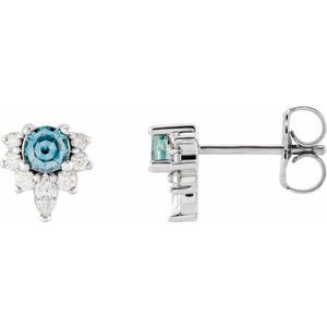 Natural Aquamarine And 1/6 Ctw Natural Diamond Earrings (Style 86950)