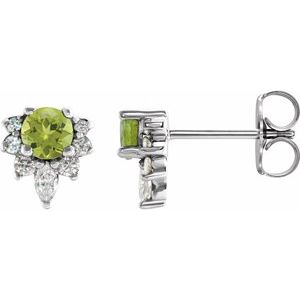 Natural Peridot And 1/6 Ctw Natural Diamond Earrings (Style 86950)
