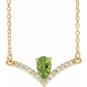 Natural Peridot And .06 Ctw Natural Diamond Necklace (Style 86814)