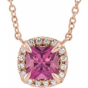 Natural Pink Tourmaline And .05 Ctw Natural Diamond Necklace (Style 87002)