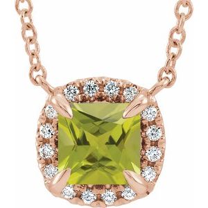 Natural Peridot And .05 Ctw Natural Diamond Necklace (Style 87002)