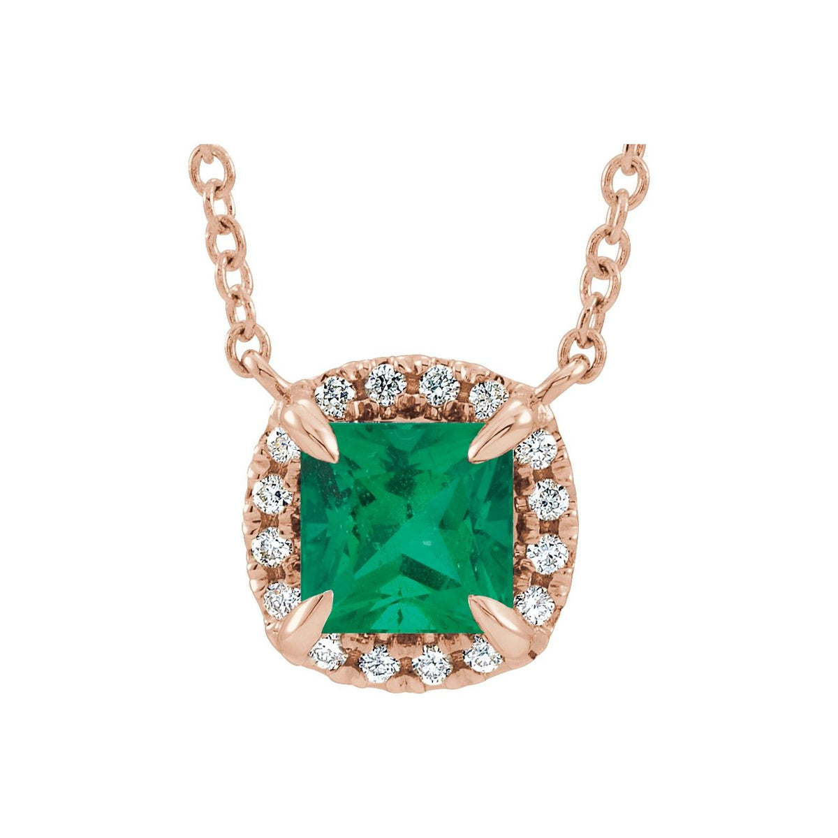 Natural Emerald And .05 Ctw Natural Diamond Necklace (Style 87002)