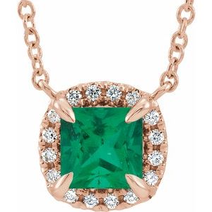 Natural Emerald And .05 Ctw Natural Diamond Necklace (Style 87002)