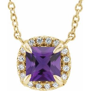 Natural Amethyst And .05 Ctw Natural Diamond Necklace (Style 87002)