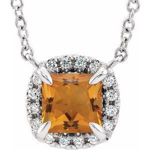 Natural Citrine And .05 Ctw Natural Diamond Necklace (Style 87002)