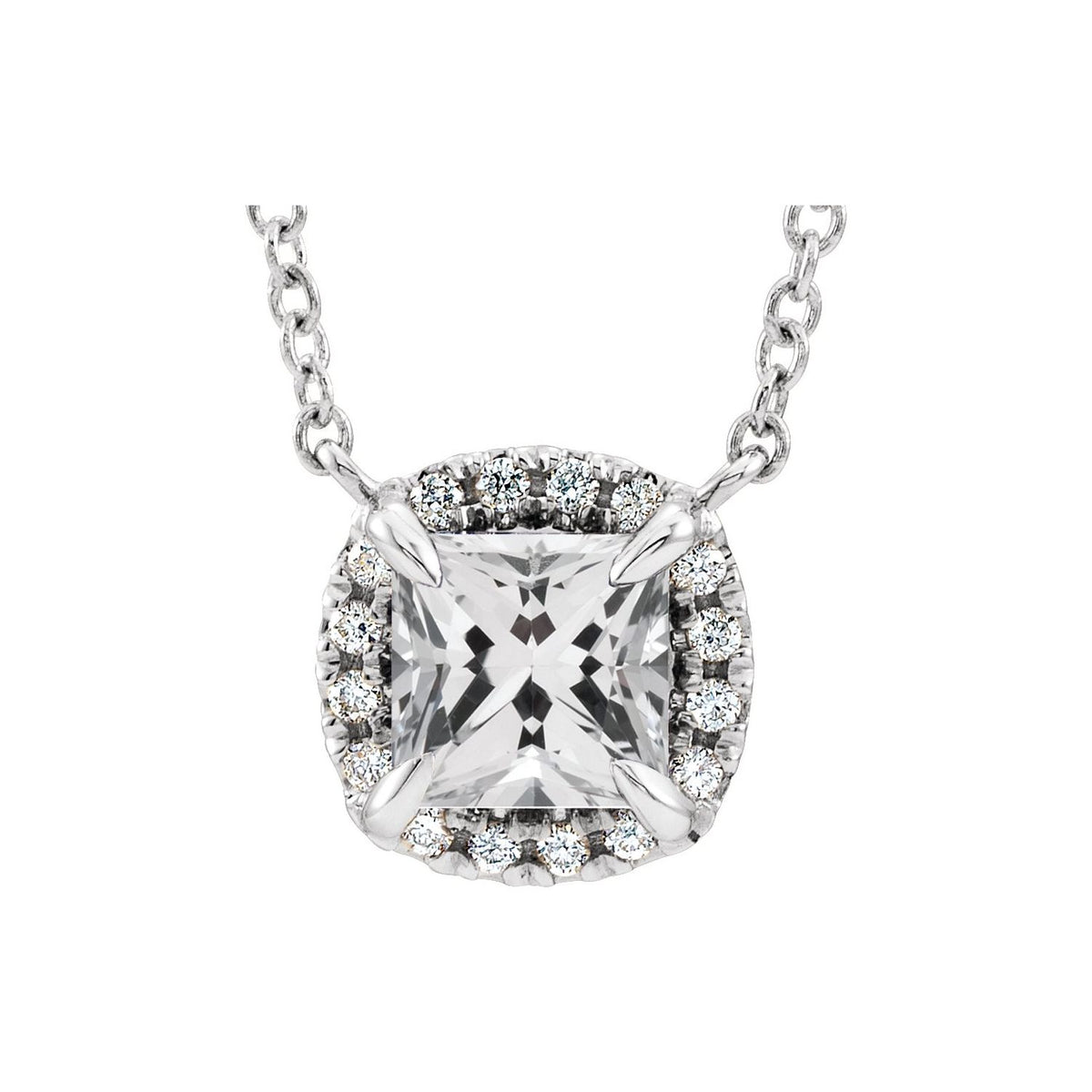 Natural White Sapphire And .05 Ctw Natural Diamond Necklace 16" in Platinum (Style 87002)