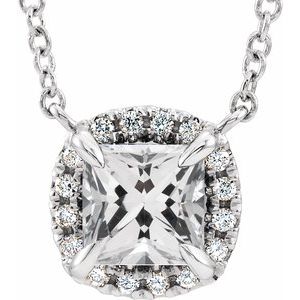 Natural White Sapphire And .05 Ctw Natural Diamond Necklace (Style 87002)