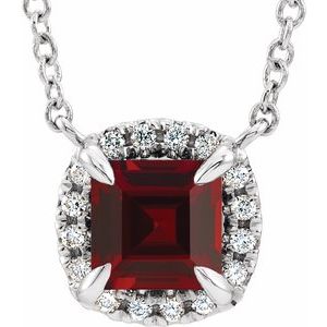 Natural Mozambique Garnet And .05 Ctw Natural Diamond Necklace (Style 87002)