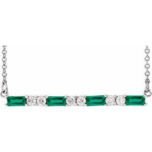 Natural Emerald And 1/6 Ctw Natural Diamond Bar Necklace (Style 86790)