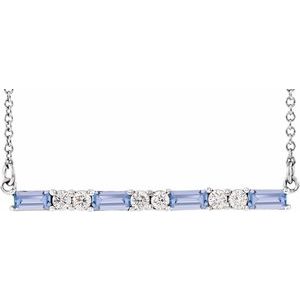 Natural Tanzanite And 1/6 Ctw Natural Diamond Bar Necklace (Style 86790)