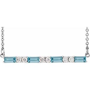 Natural Aquamarine And 1/6 Ctw Natural Diamond Bar Necklace (Style 86790)