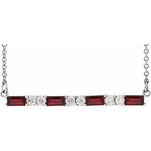 Natural Garnet And 1/6 Ctw Natural Diamond Bar Necklace (Style 86790)