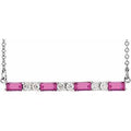 Natural Pink Tourmaline And 1/6 Ctw Natural Diamond Bar Necklace (Style 86790)