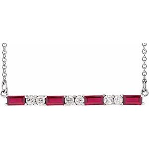 Natural Ruby And 1/6 Ctw Natural Diamond Bar Necklace (Style 86790)