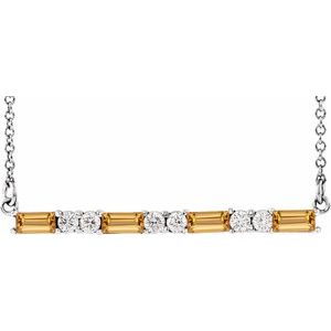 Natural Citrine And 1/6 Ctw Natural Diamond Bar Necklace (Style 86790)