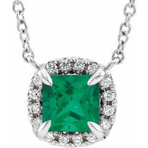 Natural Emerald And .05 Ctw Natural Diamond Necklace (Style 87002)