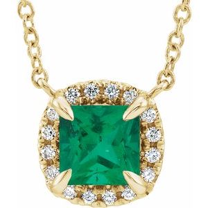 Natural Emerald And .05 Ctw Natural Diamond Necklace (Style 87002)