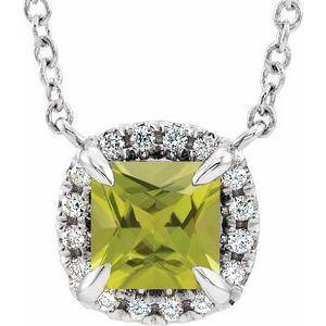 Natural Peridot And .05 Ctw Natural Diamond Necklace (Style 87002)