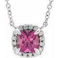 Natural Pink Tourmaline And .05 Ctw Natural Diamond Necklace (Style 87002)