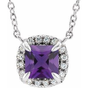 Natural Amethyst And .05 Ctw Natural Diamond Necklace (Style 87002)