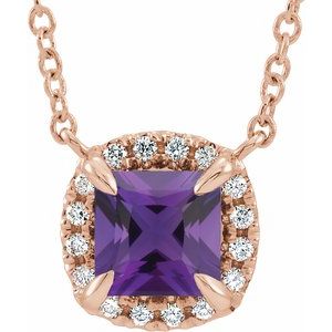 Natural Amethyst And .05 Ctw Natural Diamond Necklace (Style 87002)