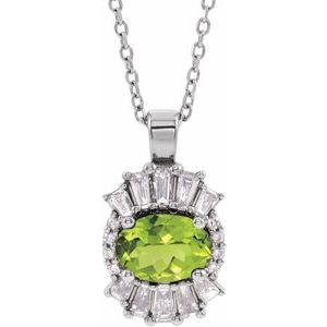 Natural Peridot And 1/3 Ctw Natural Diamond Necklace (Style 86970)