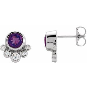 Natural Amethyst And 1/8 Ctw Natural Diamond Earrings (Style 86777)