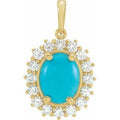 Natural Turquoise And 1/3 Ctw Natual Diamond Halo-Style Cabochon Pendant (Style 86925)