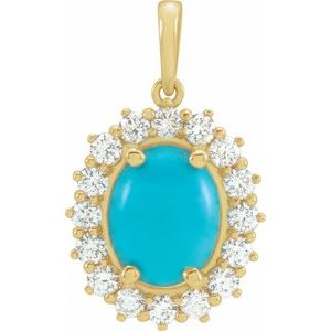 Natural Turquoise And 1/3 Ctw Natual Diamond Halo-Style Cabochon Pendant (Style 86925)