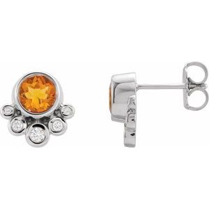 Natural Citrine And 1/8 Ctw Natural Diamond Earrings (Style 86777)