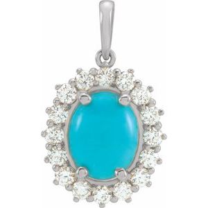 Natural Turquoise And 1/2 Ctw Natural Diamond Pendant (Style 86925)