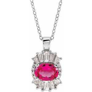 Natural Pink Tourmaline And 1/3 Ctw Natural Diamond Necklace (Style 86970)