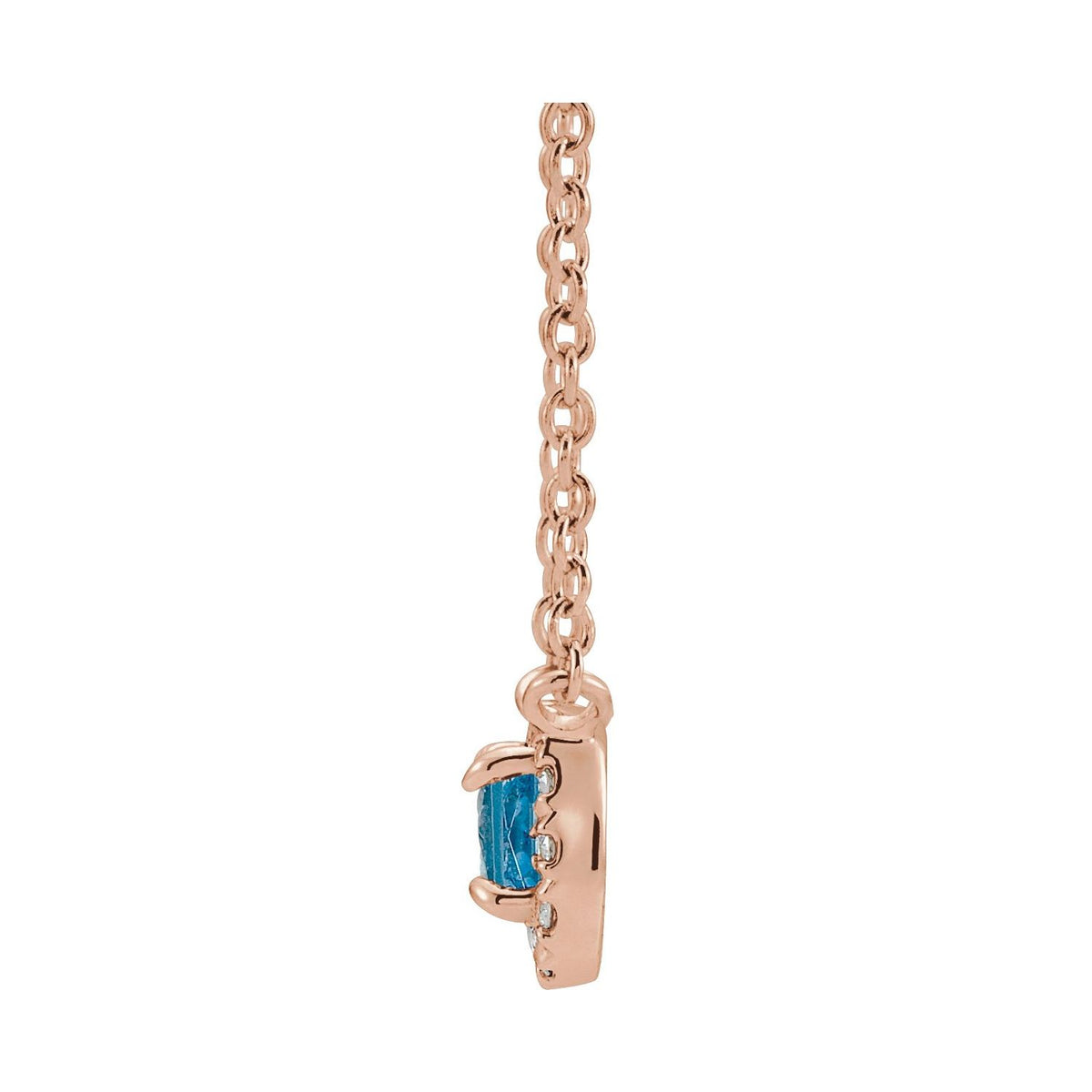 Natural Aquamarine And .05 Ctw Natural Diamond Necklace 16" in Rose Gold (Style 87002)
