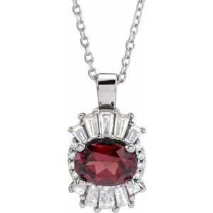 Natural Mozambique Garnet And 1/3 Ctw Natural Diamond Necklace (Style 86970)