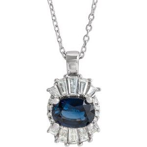 Natural Blue Sapphire And 1/3 Ctw Natural Diamond Necklace (Style 86970)