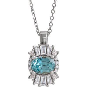 Natural Aquamarine And 1/3 Ctw Natural Diamond Necklace (Style 86970)