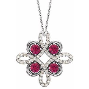 Natural Pink Tourmaline And 1/8 Ctw Natural Diamond Necklace (Style 86368)